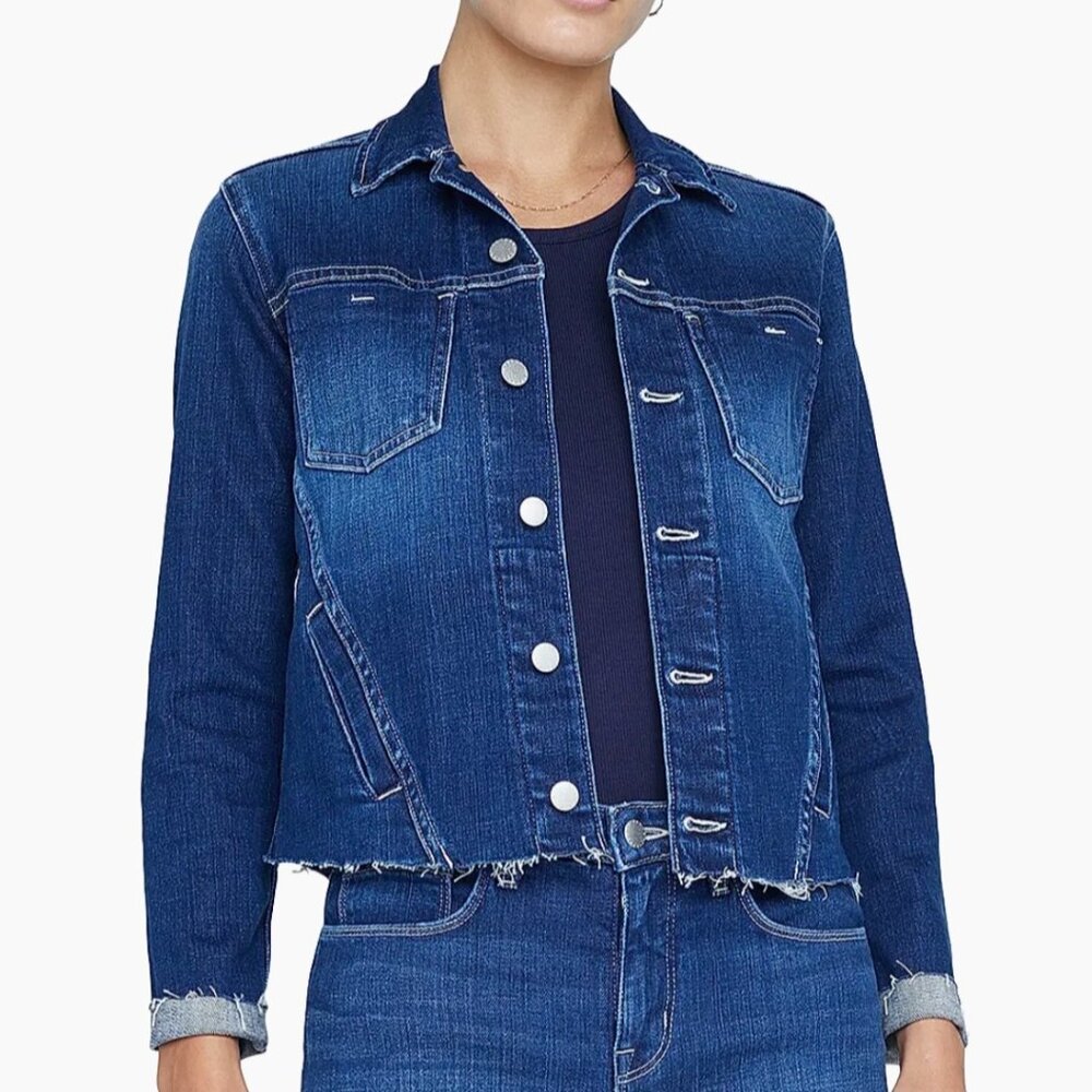 L'AGENCE Janelle Slim-Fit Raw Dark Navy Denim Jacket Size M Designer